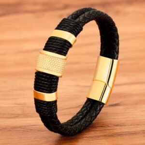 Bracelet en cuir tissé pour hommes, Style spécial or