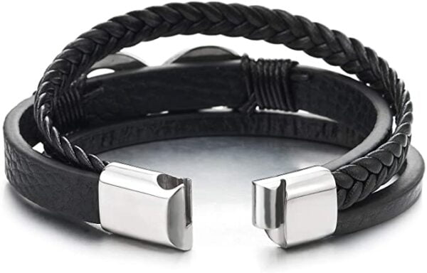 61qbqAZF-mL._AC_UX679_ Bracelet Infini en Acier et Cuir Noir