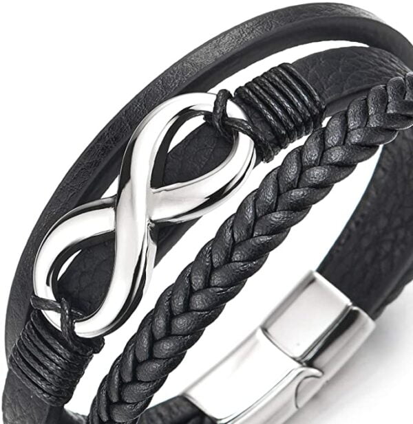 71bI6yn6YFL._AC_UX679_ Bracelet Infini en Acier et Cuir Noir