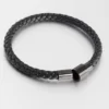 Bracelet en cuir noir avec boucle magnétique en métal