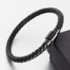 Bracelet en cuir noir avec boucle magnétique en métal