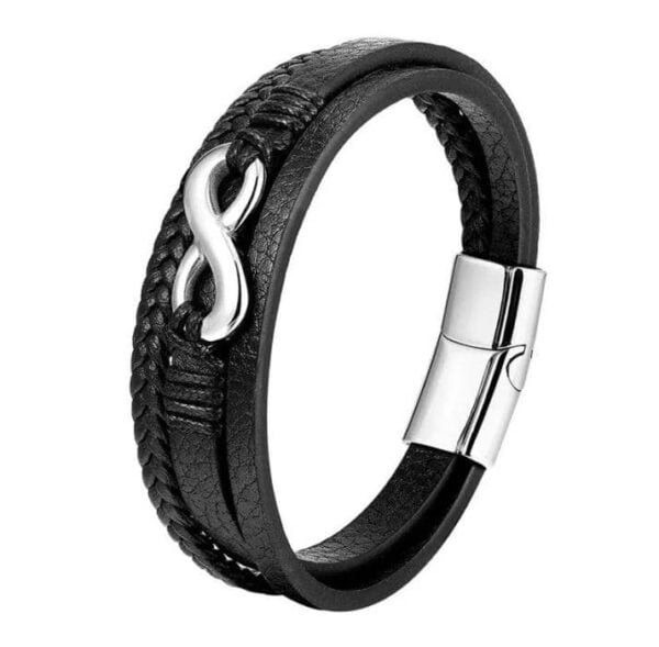 f88f8797-7e70-4794-88b0-5f1139173193 Bracelet Infini en Acier et Cuir Noir