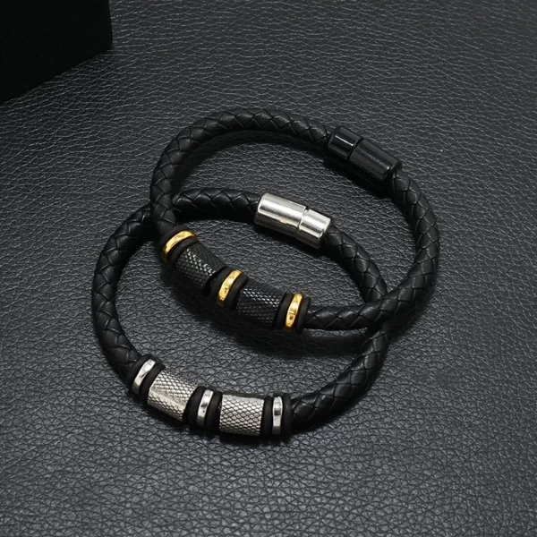 Bracelet-en-cuir-v-ritable-pour-Homme-nouveaut-nouveaut-Bracelet-magn-tique-Punk-accessoires-de-bijoux.jpg_Q90.jpg_ (1) Bracelet tressé décor de perles or