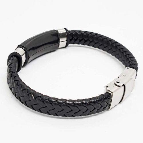 2 (1) Bracelet En Simili Cuir Noir Argenté