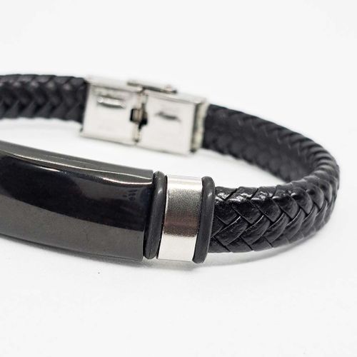 3 (1) Bracelet En Simili Cuir Noir Argenté