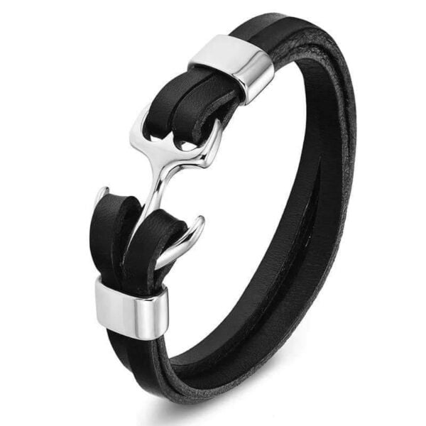 ed26608a-dfcb-4db2-9403-02f25900d43f Bracelet ancre en cuir multicouche argenté