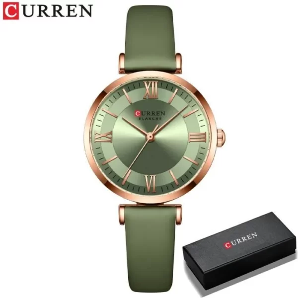 curren-montre-bracelet-a-quartz-en-cuir-pour-femme (2) Montre-bracelet en cuir à Quartz pour femmes Verte